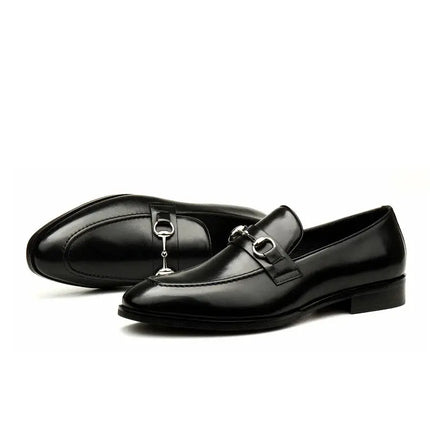 Large Size EUR45 Black Mens Loafers Casual Business Shoes Genuine Leather Wedding Dress Shoes With Buckle HEBDO STORE