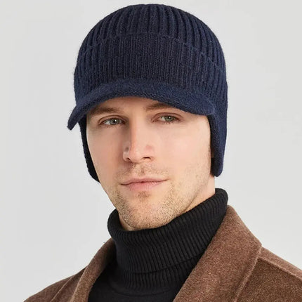 Men Winter Knitted Hat Outdoor Cycling Ear Protection Warmth Peaked Cap Casual Fashion Sunhat Bomber Hats 56-61CM FRANTZDOL STORE