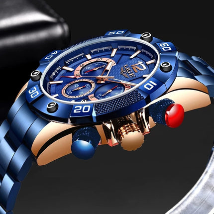 LIGE  New Fashion Blue Mens Watches Top Brand Luxury Clock Sports Chronograph Waterproof Quartz Watch Men Relogio Masculino HEBDO STORE