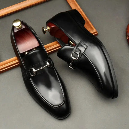 Large Size EUR45 Black Mens Loafers Casual Business Shoes Genuine Leather Wedding Dress Shoes With Buckle HEBDO STORE