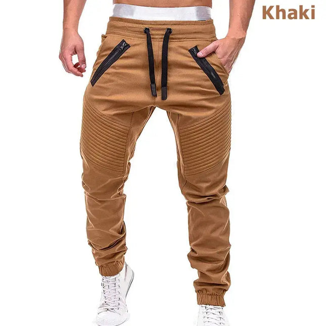 New Casual Solid Pants Full Length Cargo Pants Men Drawstring Joggers HEBDO