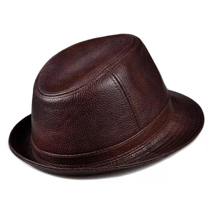 YNew 2023 Man High Quality Genuine Leather Jazz Fedora Gentleman Cow Skin Short Brim Black/Brown Top Hat Male Shows Topper Hebdo Store