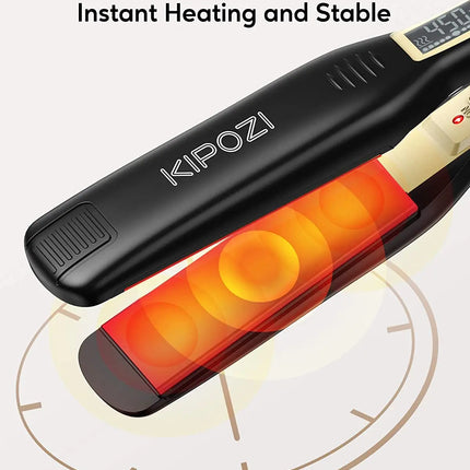 2024 KIPOZI Professional Titanium Flat Iron Hair Straightener with Digital LCD Display Dual Voltage Instant Heating Curling Iron HEBDO STORE