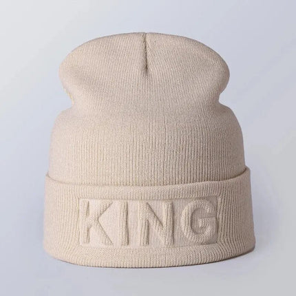 Winter Hat King Queen Beanies Fashion Hip Hop Couples Cap Casual Solid Hat Men Woman Warm Knitted Beanie Ski Skullies Bonnet FRANTZDOL STORE