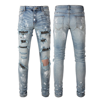 Stretch Retro Ripped Diamond Jeans HEBDO STORE