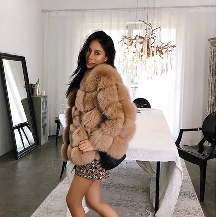 QUEENTINA Real Fur Short Coat Fashion Women Natural Fox Winter HEBDO