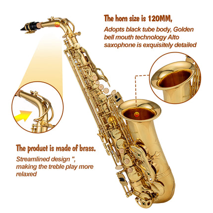 High Quality Eb Alto Saxophone Brass Lacquered Gold E Flat Sax Musical Woodwind Instrument With Case Mouthpiece Accessories HEBDO STORE