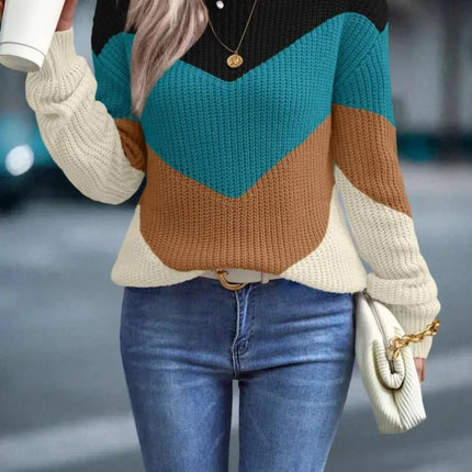 Knit Sweaters Women Jumpers Striped Print Round Neck Streetwear Pullover Top Casual Long Sleeve Warm Sweater Autumn Winter HEBDO