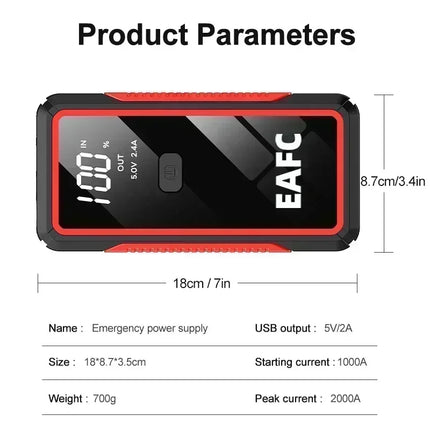 EAFC Car Jump Starter 20000mAh 2000A 12V Starting Device Power Bank Car Battery Booster Charger For Petrol Diesel Car Starter Hebdo Store