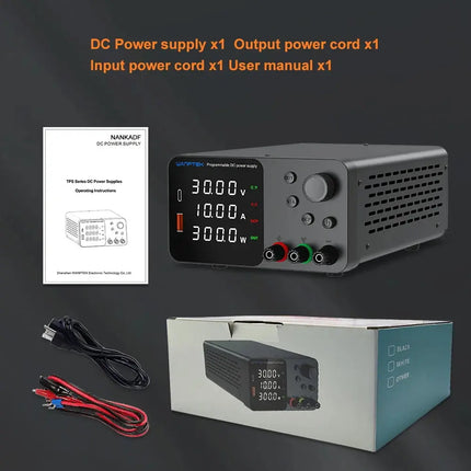 30V 10A Lab Adjustable DC Power Supply with 4-Digit LED Display; USB-A/Type-C 5V/3.6A Fast Charge with Encoder Adjustment HEBDO STORE