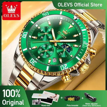 OLEVS Men's Watches Top Brand Luxury Watch for Men Original Waterproof Stainless Steel Chronograph Moon Phase Date Rota Dial HEBDO STORE