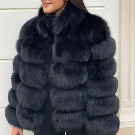 QUEENTINA Natural Real Fox Fur Coat Fashion Winter Jacket Women Warm Genuine New Luxury Designer Clothes With Layers Black Sets HEBDO