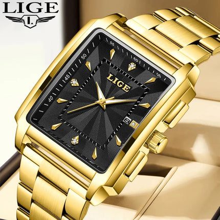 LIGE Fashion Business Watch Men Square Sport Waterproof Watches For Men Top Brand Luxury Military Quartz Chronograph Wristwatch HEBDO STORE