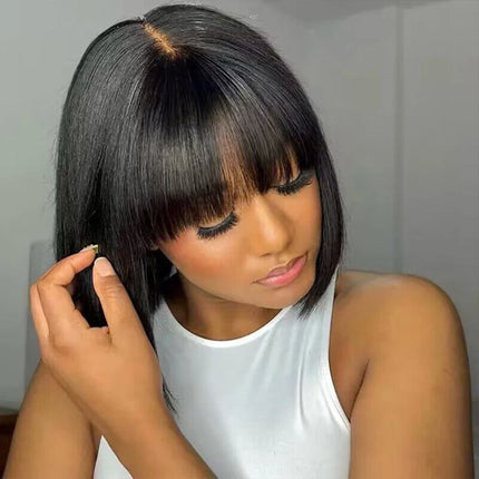 30 Inch 3X1 Middle Part Lace Human Hair Wig With Bangs For Women Straight Brazilian Wigs On Sale Cheap Fringe Short Bob Wigs HEBDO STORE