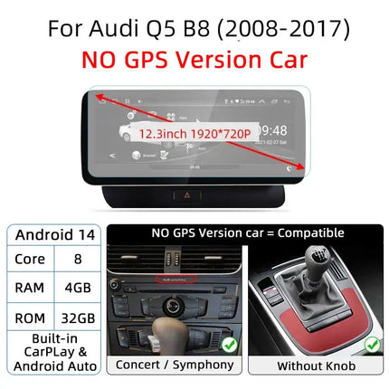 12.3 Android 14 System Car Radio Stereo For Audi Q5 8R 2008-2017 WiFi 4G LTE 8+128GB CarPlay BT IPS Touch Screen GPS HEBDO