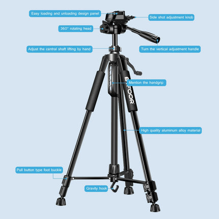 Phone Travel Self Tripod  Aluminum Tall 55” 140CM Stand With Quick Plates Mount Pan Head For Canon Nikon DSLR SLR Digital Camera HEBDO STORE