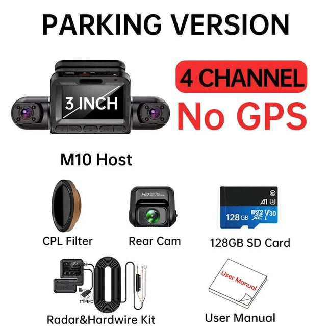 TiESFONG M10max 2K 1440P Dash Cam for Car DVR 4CH 360 Camera 24H Parking Monitor & GPS Night Vision Auto Video Recorder 256Gmax HEBDO