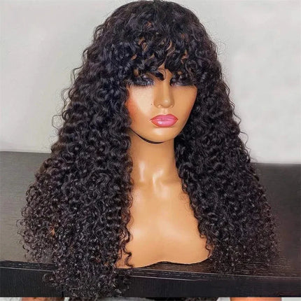 Deep Wave Human Hair Wigs With Bangs Wig Pre Plucked Cheap Hair Wigs On Sale Clearance Full Machine Made Wig With Bang HEBDO STORE