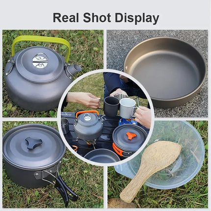 Camping Cooking set Camping Cookware Travel Tableware Outdoor Picnic Set Teapot For 2-3 Peaple Non-stick pots assorted sets HEBDO STORE