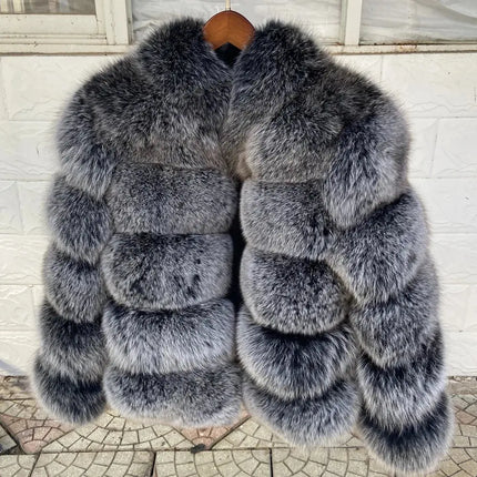 QUEENTINA Natural Real Fox Fur Coat Fashion Winter Jacket Women Warm Genuine New Luxury Designer Clothes With Layers Black Sets HEBDO