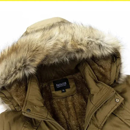 Winter Mens Jacket Solid Color Fur Collar Mid Length Parkas High-quality Cashmere Thicken Warm Windproof Jackets Men Winter Coat HEBDO STORE