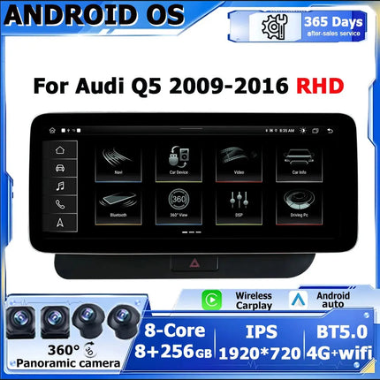 Car Stereo Android Auto Wireless Carplay 8 Core 12.3" For Audi Q5 2009-2016 RHD WIFI 4G SIM Split Screen BT GPS Navi Multimedia HEBDO