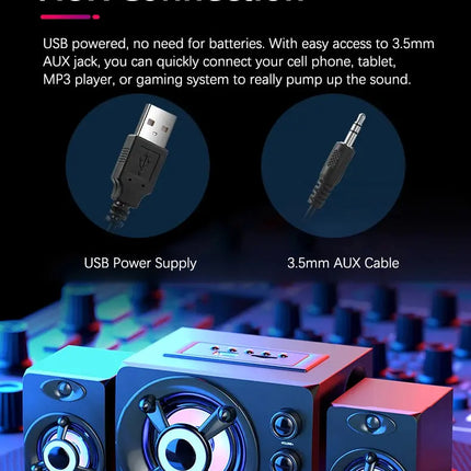 HIFI 3D Stereo Alto-falantes Coloridos LED Luz Pesada AUX USB Com Fio Sem Fio Bluetooth Áudio Home Theater Surround Som Bar TV HEBDO