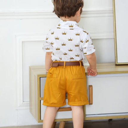 Handsome Suits For Kids Boy Clothes Shirt+Shorts Set Boutique Boys Summer  Birthday Outfit Clothing With Belt 1 2 3 4 5 6 Years HEBDO STORE