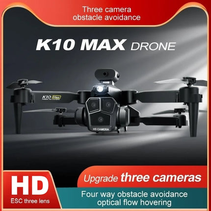 New K10 Max RC Drone HD Triple Camera Optical Flow Positioning Obstacle Avoidance Gesture Photography Foldable Quadcopter Toys HEBDO STORE