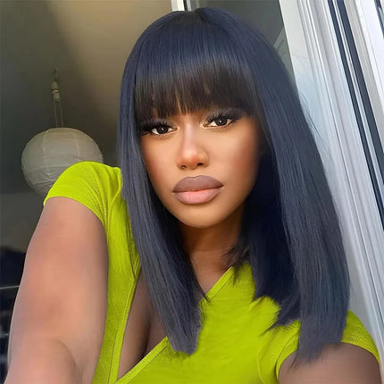 30 Inch 3X1 Middle Part Lace Human Hair Wig With Bangs For Women Straight Brazilian Wigs On Sale Cheap Fringe Short Bob Wigs HEBDO STORE