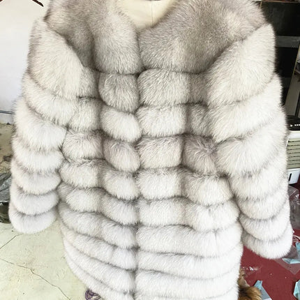 QUEENTINA Real Fox Fur Coat Winter Women's Long Sleeves Clothing HEBDO