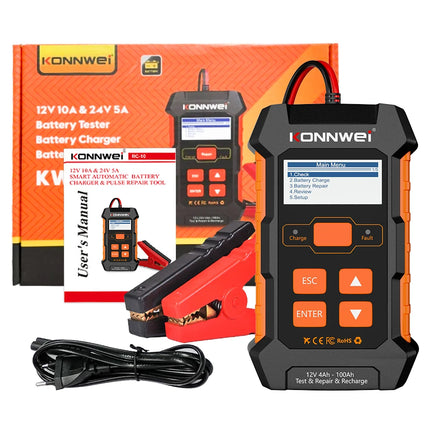 KONNWEI KW520 12V 10A 24V 5A Car Truck Battery Tester Charger Lead Acid Battery Pulse Repair Tool AGM Gel Lithium Power Supply Hebdo Store