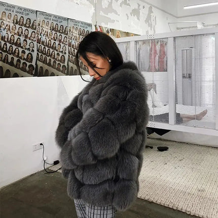 QUEENTINA Real Fur Short Coat Fashion Women Natural Fox Winter HEBDO