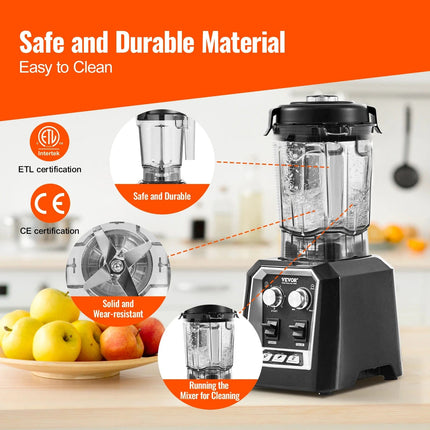 VEVOR 2L Smoothie Blender Professional Countertop Fruit Food Processor Mixer Maker with Stainless Steel for Home Kitchen Bar HEBDO STORE