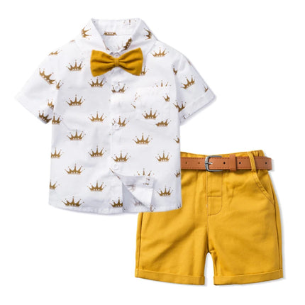 Handsome Suits For Kids Boy Clothes Shirt+Shorts Set Boutique Boys Summer  Birthday Outfit Clothing With Belt 1 2 3 4 5 6 Years HEBDO STORE