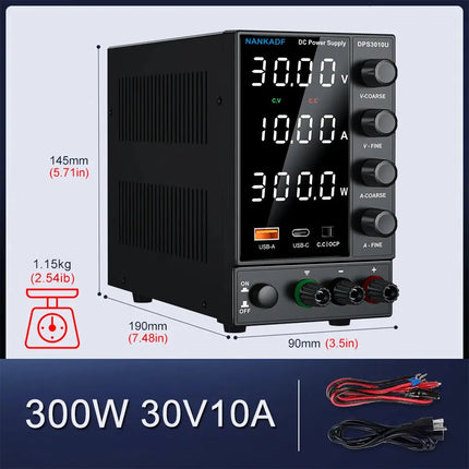 NANKADF DC Power Supply, 0-30V 0-10A with High Accuracy 4-Digit LED Display, 5V/2A USB Port, Encoder Adjustment N-GA3010H HEBDO