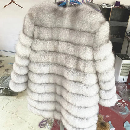 QUEENTINA Real Fox Fur Coat Winter Women's Long Sleeves Clothing HEBDO