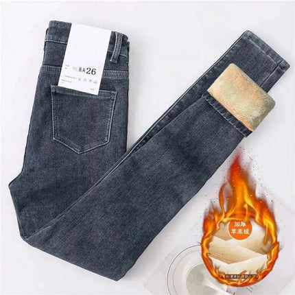 Winter Fleece Blue Women Jeans Thicken Stretchy Skinny Fleece Jeans Warm  Female Thick Velvet Lady Denim Pencil Pants Trousers FRANTZDOL STORE