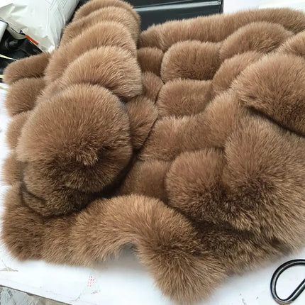 QUEENTINA Natural Real Fox Fur Coat Fashion Winter Jacket Women Warm Genuine New Luxury Designer Clothes With Layers Black Sets HEBDO