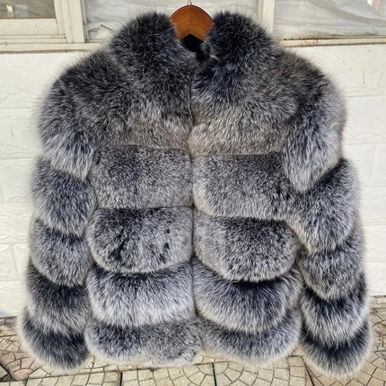 QUEENTINA Natural Real Fox Fur Coat Fashion Winter Jacket Women Warm Genuine New Luxury Designer Clothes With Layers Black Sets HEBDO