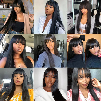 30 Inch 3X1 Middle Part Lace Human Hair Wig With Bangs For Women Straight Brazilian Wigs On Sale Cheap Fringe Short Bob Wigs HEBDO STORE