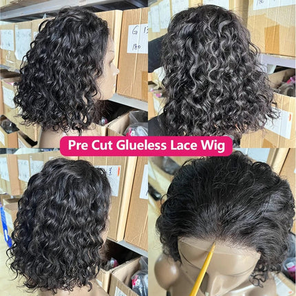 Water Wave Bob Glueless Wig Human Hair Ready to Wear and Go Short Bob Human Hair Wigs 8-16 Inch 4x4 Pre Cut Lace Wigs for Women HEBDO STORE