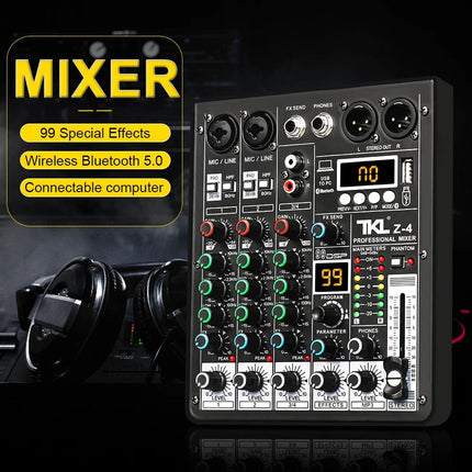 TKL 4 Channel 99 DSP Audio Mixer 48V Phantom Power USB Studio Sound Mixers Bluetooth DJ Console Mixing for Karaok Hebdo Store