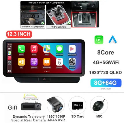 12.3 Inch Android 14 For Audi Q5 2009-2016 Car Radio Stereo WIFI 4G Split Screen BT GPS Navi Multimedia Carplay Auto 360 Camera HEBDO