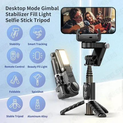 KEELEAD 360 Rotation Gimbal,Selfie Stick Tripod with Remote Fill Light Following Shooting,Stabilizer for Smartphone Live/Vlog HEBDO STORE