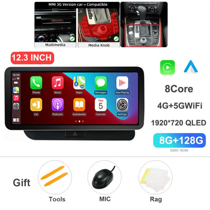 12.3 Inch Android 14 For Audi Q5 2009-2016 Car Radio Stereo WIFI 4G Split Screen BT GPS Navi Multimedia Carplay Auto 360 Camera HEBDO