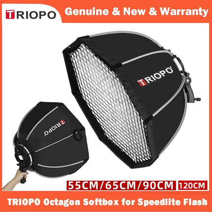 TRIOPO 55cm 65cm 90cm 120cm Foldable Octagon Softbox S Bracket Hand Grip for Godox V860III TT600 Yongnuo Speedlite Flash Light HEBDO STORE