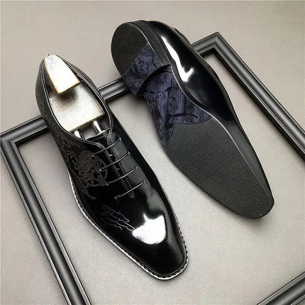 HKDQ Oxford  Men Dress Shoes Genuine Leather Fashion Wedding Brogue carving blue Lace Up Business Shoes Formal Black Party Shoe HEBDO STORE