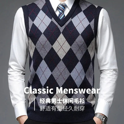 Men Sleeveless Middle-aged and Old Men's Knitted Sweater HEBDO