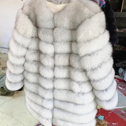 QUEENTINA Real Fox Fur Coat Winter Women's Long Sleeves Clothing HEBDO